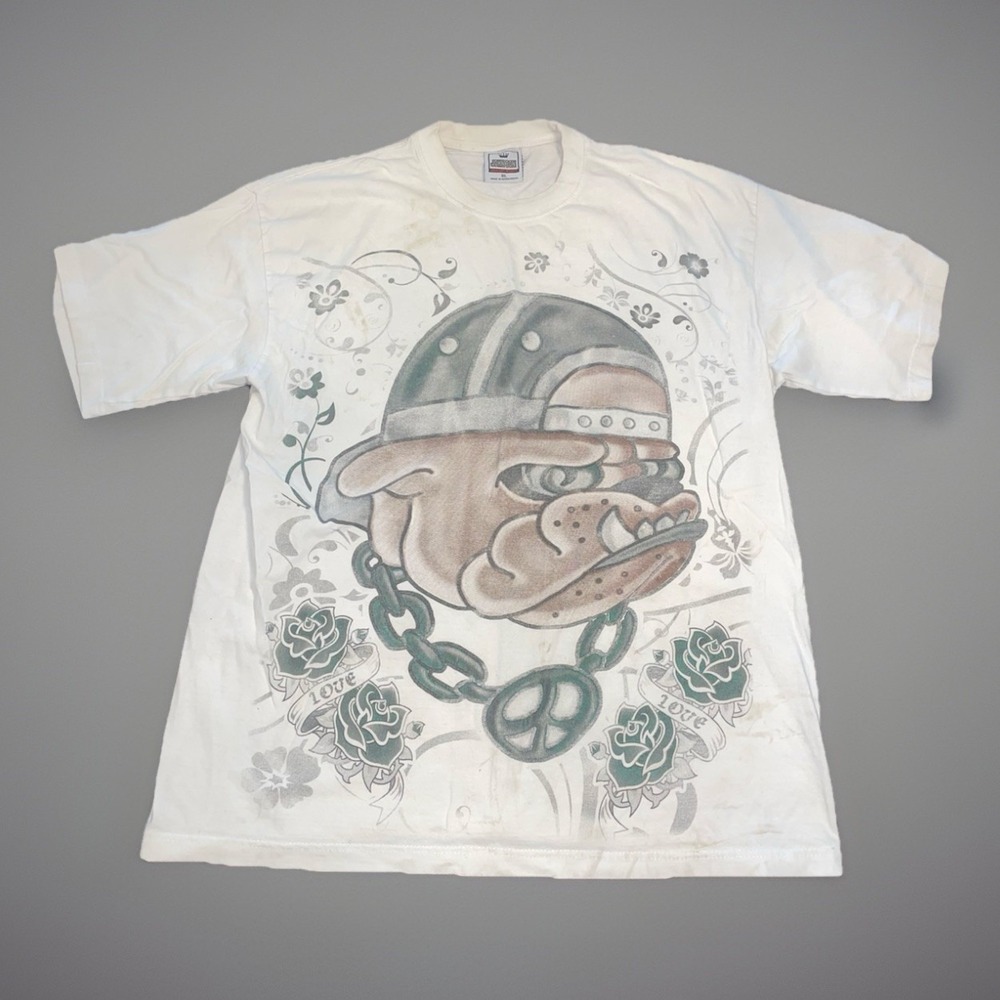Vintage Mad Dog Big Dog Graphic Comfort Weight John Son Brand T Shirt - Size XL
